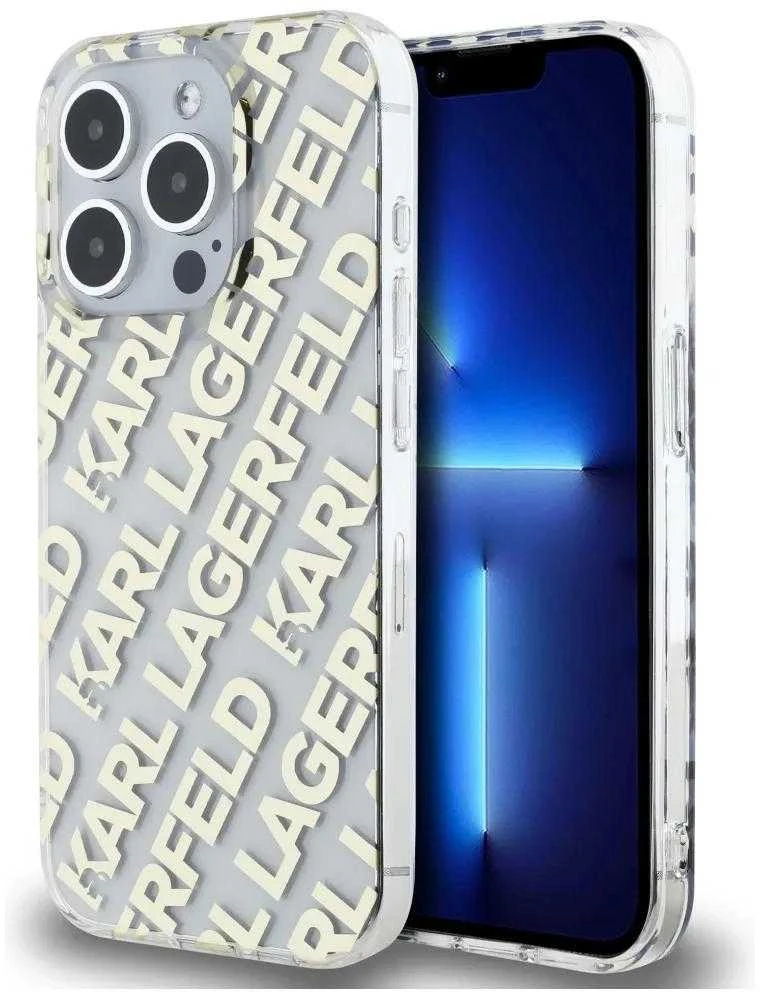 Karl Lagerfeld KLHCP15LHKFOEMD Apple iPhone 15 Pro 6.1″ auksinis kietas dėklas IML Fullover Logo