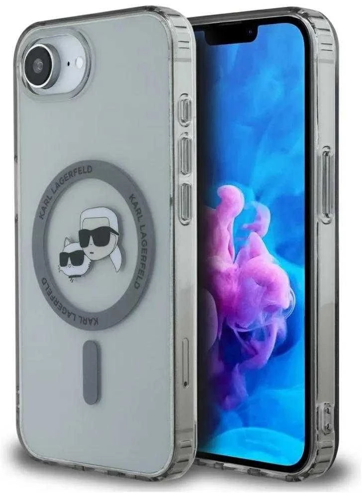 Karl Lagerfeld IML metalinis Karl & Choupette Heads MagSafe iPhone 16e dėklas - Juodas