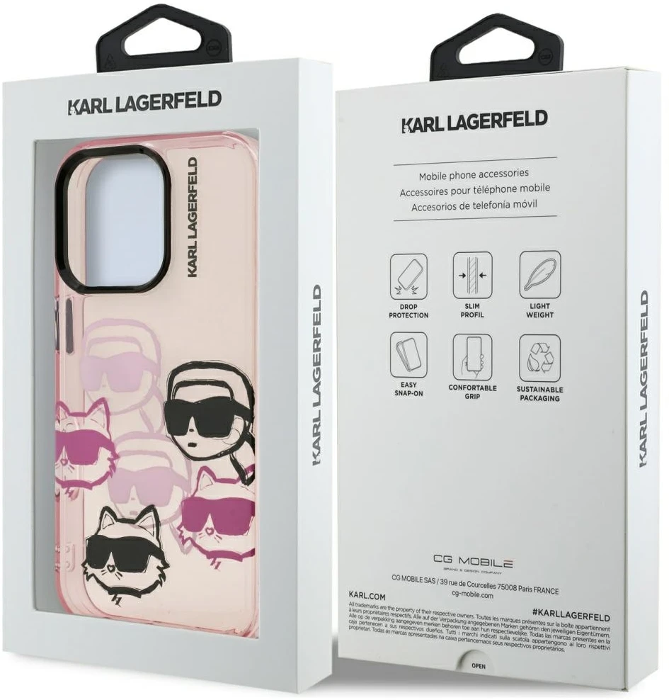 Dėklas Karl Lagerfeld IML Multi K&C Head Pattern skirtas Apple iPhone 16 Pro Max rožinės spalvos