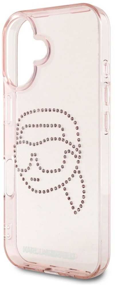 Karl Lagerfeld IML Rhinestones Karl Head Apple iPhone 16 dėklas telefonui rožinės spalvos