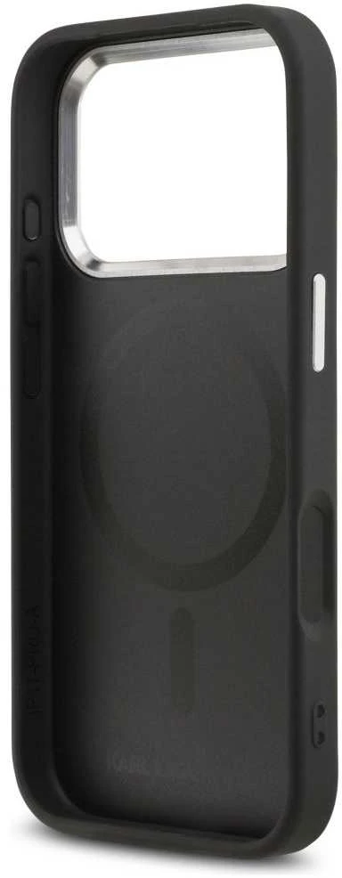 Karl Lagerfeld Karl & Choupette Pins MagSafe dėklas skirtas Apple iPhone 17 Pro juodos spalvos
