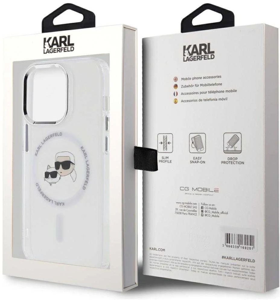Karl Lagerfeld KLHMP14LHLSKCH Apple iPhone14 Pro 6.1″ baltos spalvos kietas dėklas IML Metal Karl&Choupette Head MageSaf