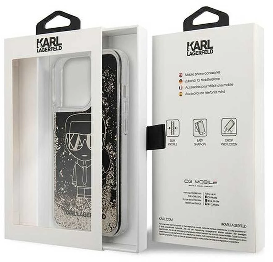Karl Lagerfeld KLHCP13LLGGKBK Apple iPhone 13 Pro/ 13 6,1″juodos spalvos kietas dėklas Liquid Glitter Gatsby
