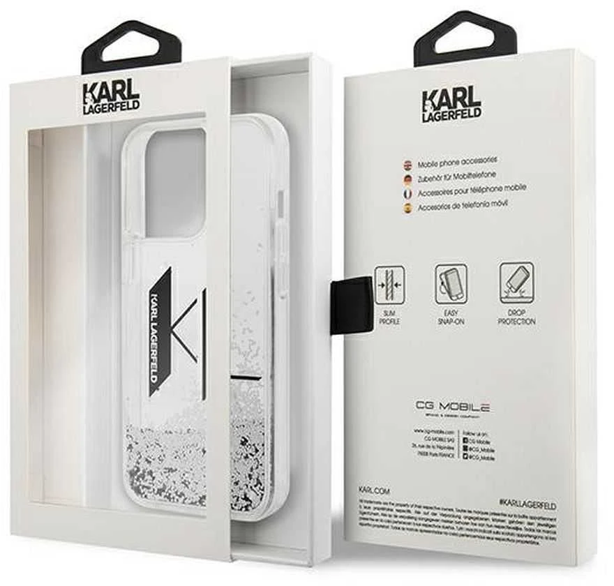 Karl Lagerfeld KLHCP14LLBKLCS Apple iPhone 14 Pro 6,1″ sidabrinis kietas dėklas Liquid Glitter Big KL