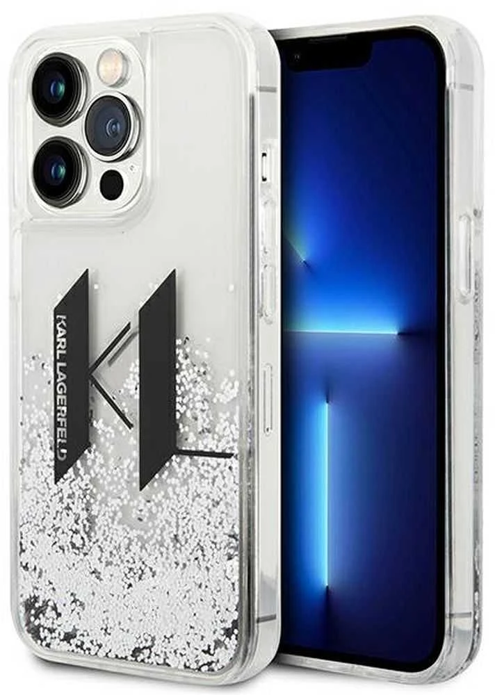 Karl Lagerfeld KLHCP14LLBKLCS Apple iPhone 14 Pro 6,1″ sidabrinis kietas dėklas Liquid Glitter Big KL