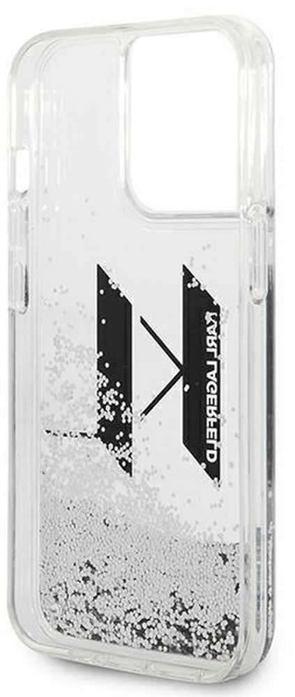 Karl Lagerfeld KLHCP14LLBKLCS Apple iPhone 14 Pro 6,1″ sidabrinis kietas dėklas Liquid Glitter Big KL