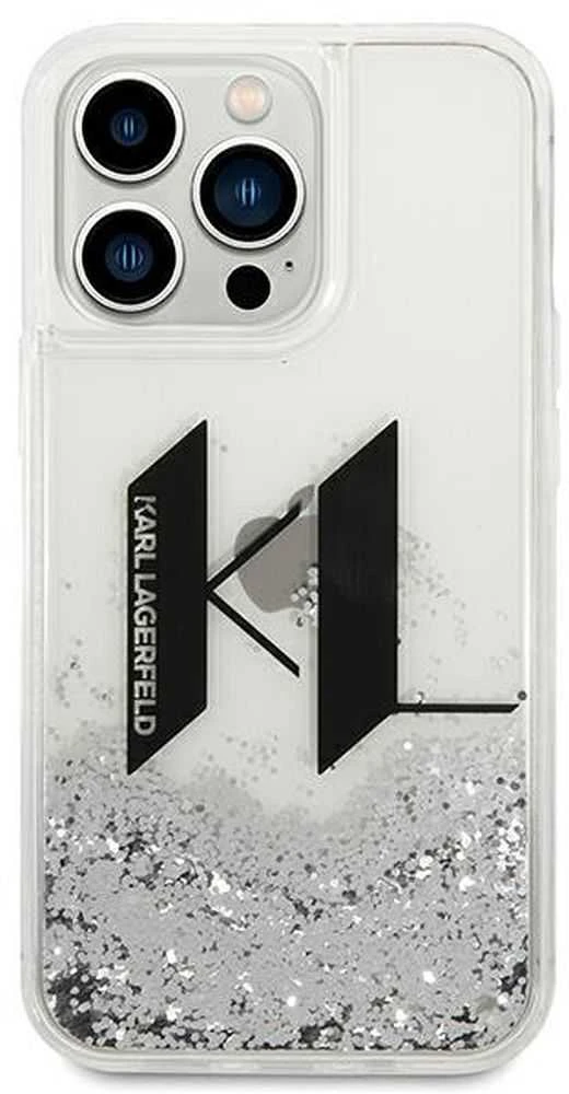 Karl Lagerfeld KLHCP14LLBKLCS Apple iPhone 14 Pro 6,1″ sidabrinis kietas dėklas Liquid Glitter Big KL