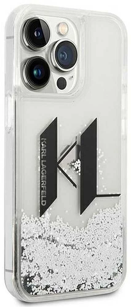 Karl Lagerfeld KLHCP14LLBKLCS Apple iPhone 14 Pro 6,1″ sidabrinis kietas dėklas Liquid Glitter Big KL
