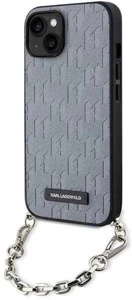 Karl Lagerfeld KLHCP14SSACKLHPG Apple iPhone 14 / 15 / 13 6.1″ sidabrinis kietas dėklas Saffiano Monogram Ch