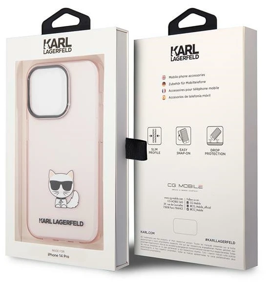 Dėklas Karl Lagerfeld Hardcase Choupette Body KLHCP14XCTTRI galinis dangtelis, Apple, iPhone 14 Pro Max, TPU, Rožinė skaidrus, 6,7 "