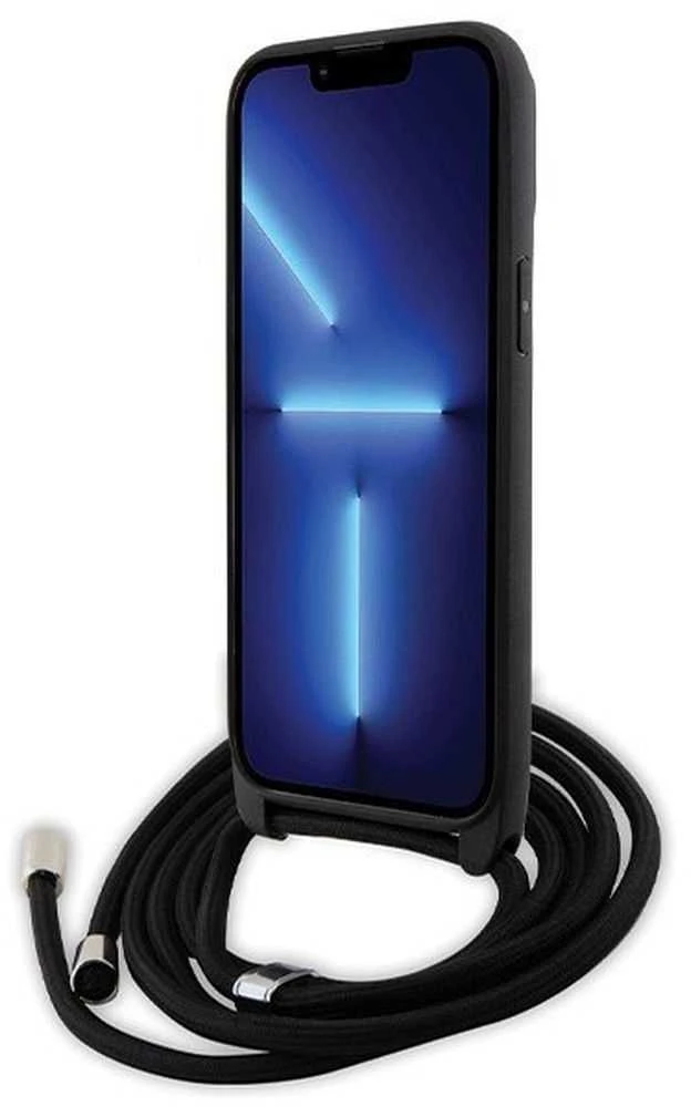 Karl Lagerfeld KLHCP14XSAKCPSK Apple iPhone 14 Pro Max 6.7″ kietas dėklas juodos spalvos Crossbody Saffiano Metal