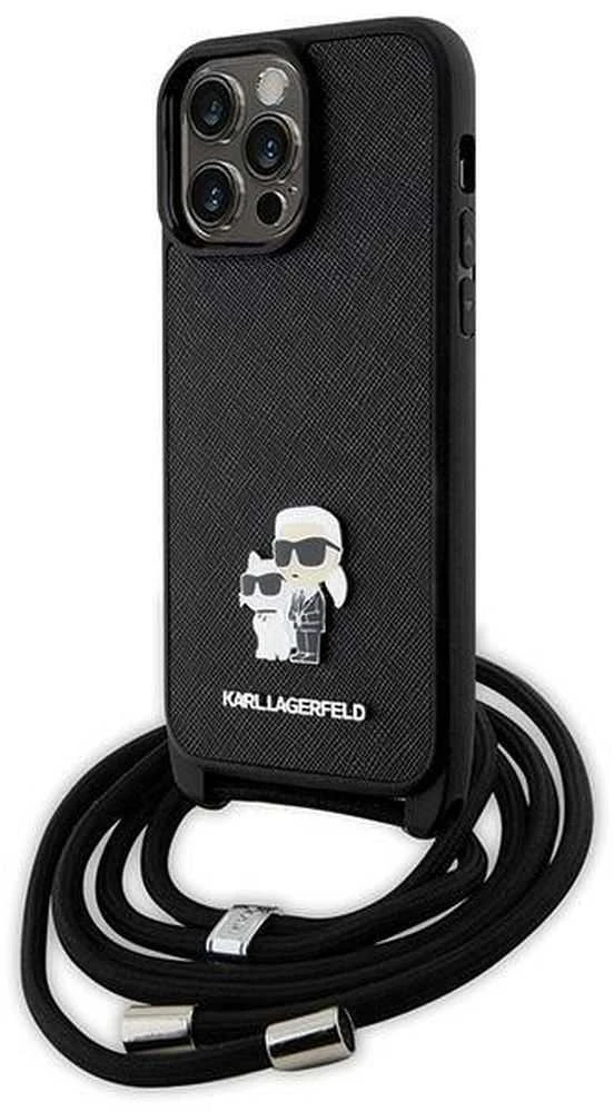 Karl Lagerfeld KLHCP14XSAKCPSK Apple iPhone 14 Pro Max 6.7″ kietas dėklas juodos spalvos Crossbody Saffiano Metal