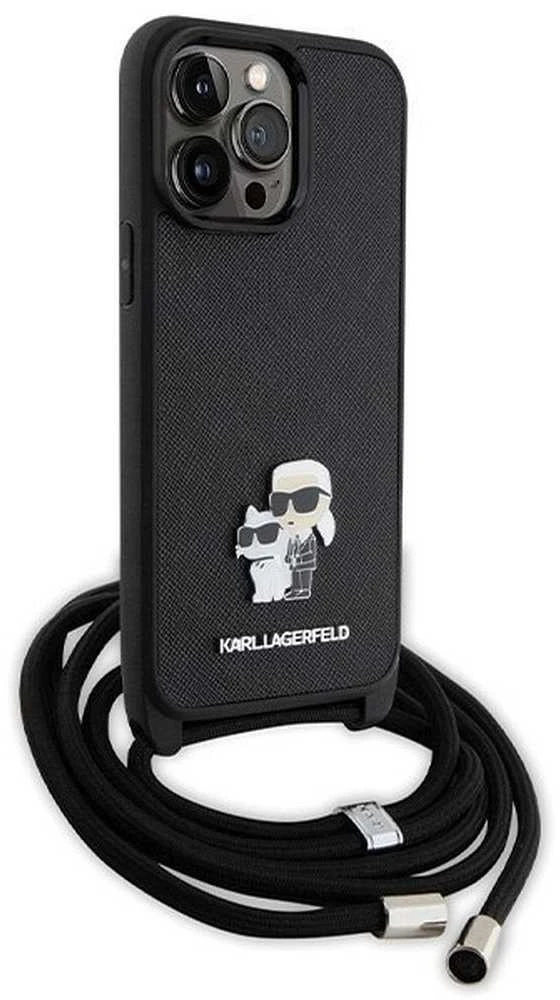Karl Lagerfeld KLHCP14XSAKCPSK Apple iPhone 14 Pro Max 6.7″ kietas dėklas juodos spalvos Crossbody Saffiano Metal