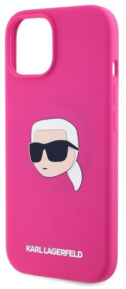 Karl Lagerfeld KLHMP15SSKHPPLF Apple iPhone 15 6.1″ fuschia kietas dėklas Silicone Karl Head Print MagSafe