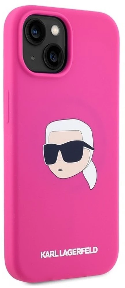 Karl Lagerfeld KLHMP15SSKHPPLF Apple iPhone 15 6.1″ fuschia kietas dėklas Silicone Karl Head Print MagSafe