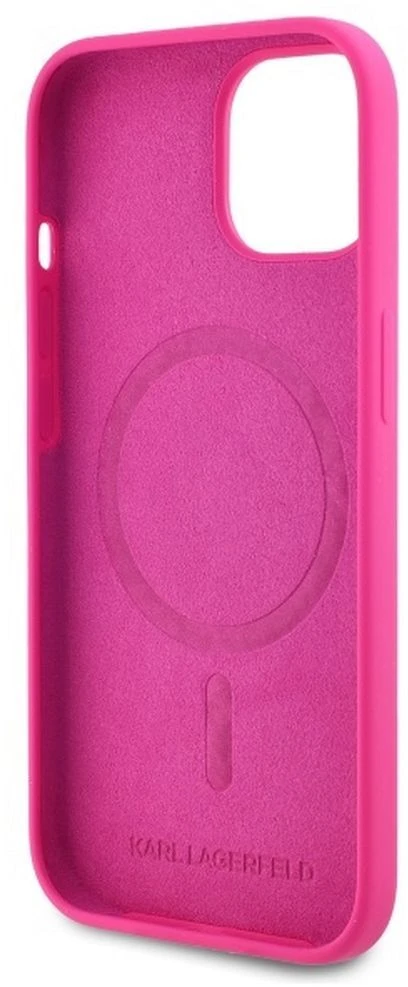 Karl Lagerfeld KLHMP15SSKHPPLF Apple iPhone 15 6.1″ fuschia kietas dėklas Silicone Karl Head Print MagSafe