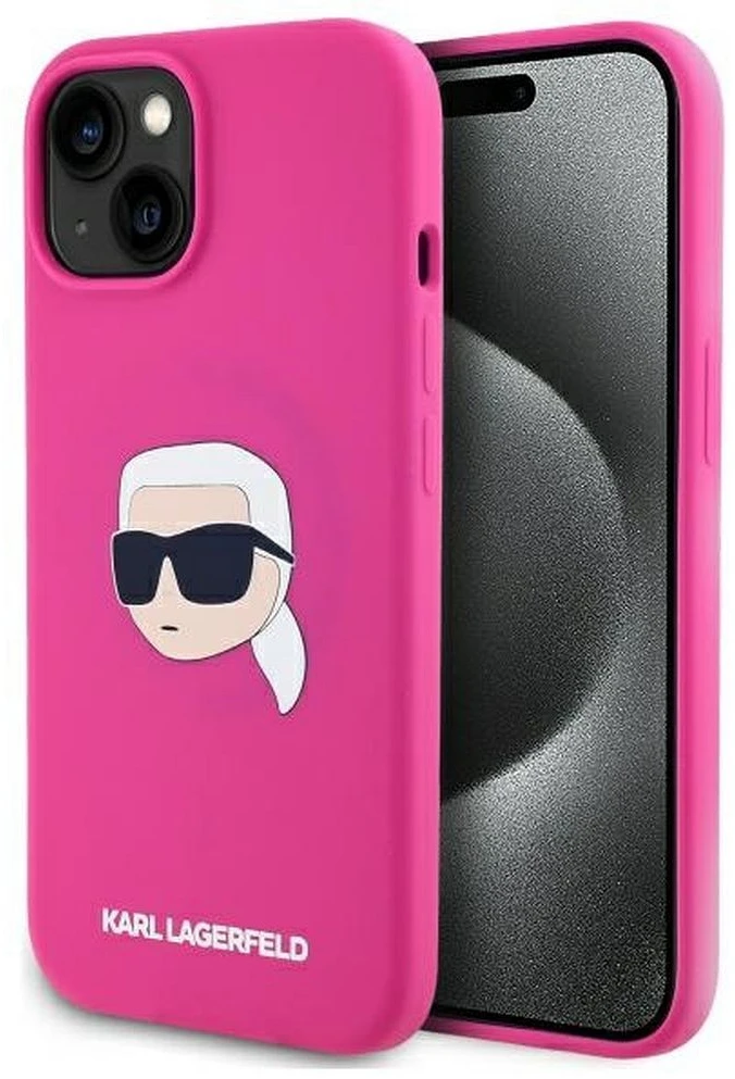 Karl Lagerfeld KLHMP15SSKHPPLF Apple iPhone 15 6.1″ fuschia kietas dėklas Silicone Karl Head Print MagSafe