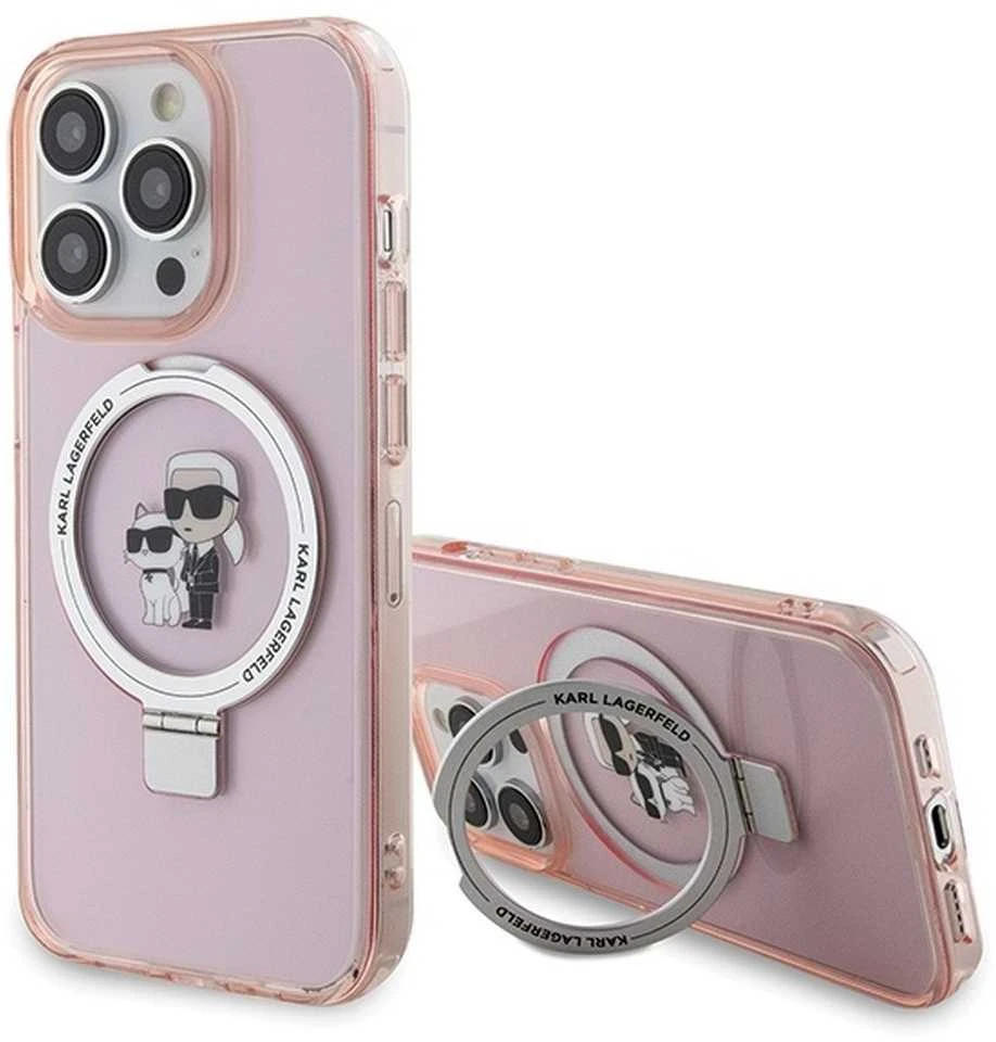 Karl Lagerfeld KLHMP15XHMRSKCP Apple iPhone 15 Pro Max 6.7″ rožinės spalvos kietas dėklas Ring Stand Karl&Choupettte