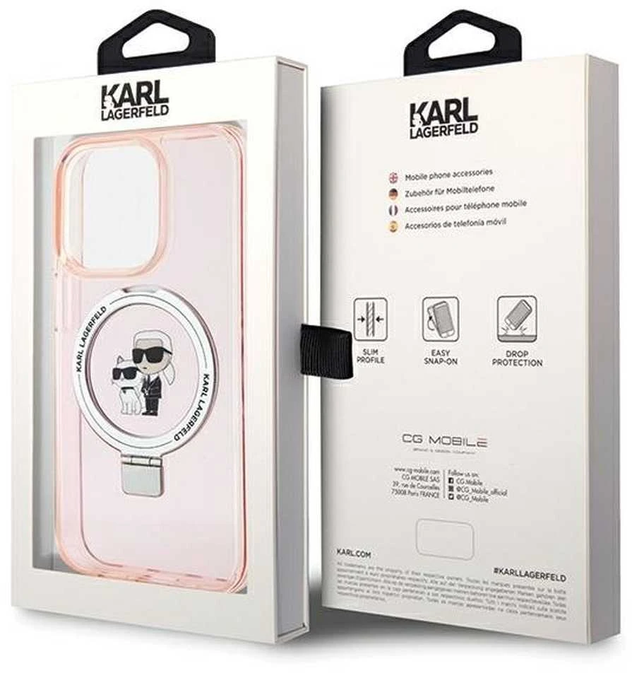 Karl Lagerfeld KLHMP15XHMRSKCP Apple iPhone 15 Pro Max 6.7″ rožinės spalvos kietas dėklas Ring Stand Karl&Choupettte