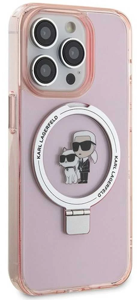 Karl Lagerfeld KLHMP15XHMRSKCP Apple iPhone 15 Pro Max 6.7″ rožinės spalvos kietas dėklas Ring Stand Karl&Choupettte
