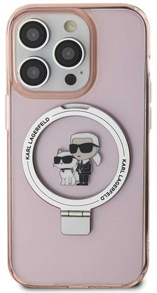 Karl Lagerfeld KLHMP15XHMRSKCP Apple iPhone 15 Pro Max 6.7″ rožinės spalvos kietas dėklas Ring Stand Karl&Choupettte