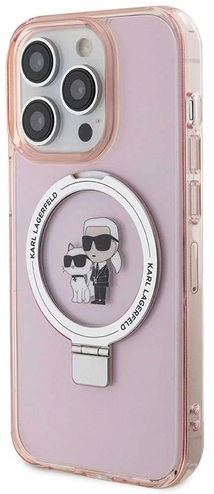 Karl Lagerfeld KLHMP15XHMRSKCP Apple iPhone 15 Pro Max 6.7″ rožinės spalvos kietas dėklas Ring Stand Karl&Choupettte