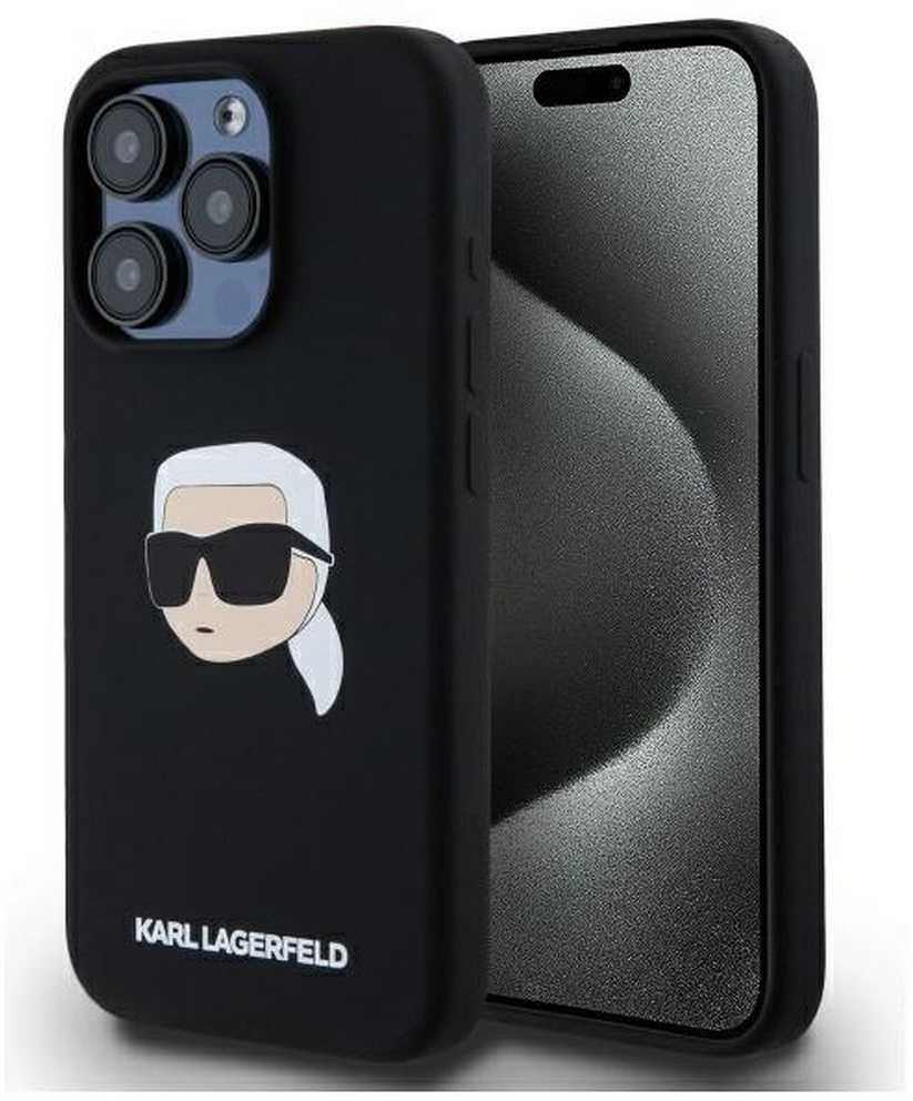 Karl Lagerfeld KLHMP15XSKHPPLK Apple iPhone 15 Pro Max 6.7" dėklas telefonui juodos spalvos silikoninis Karl Head Print MagSafe