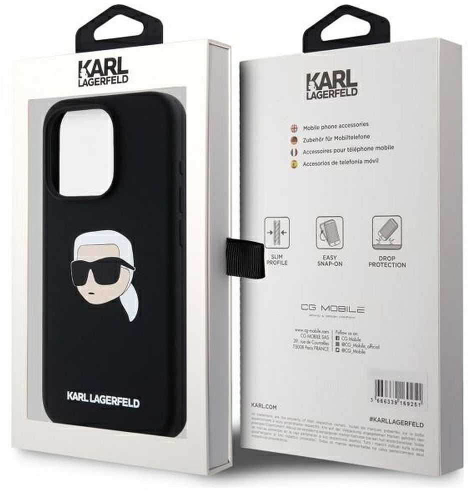 Karl Lagerfeld KLHMP15XSKHPPLK Apple iPhone 15 Pro Max 6.7" dėklas telefonui juodos spalvos silikoninis Karl Head Print MagSafe