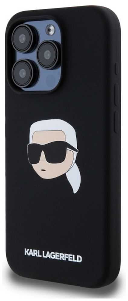 Karl Lagerfeld KLHMP15XSKHPPLK Apple iPhone 15 Pro Max 6.7" dėklas telefonui juodos spalvos silikoninis Karl Head Print MagSafe