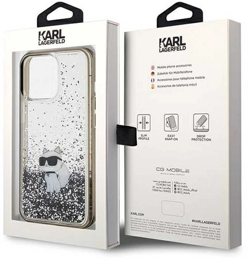 Karl Lagerfeld KLHCP13LLKCNSK Apple iPhone 13 Pro / 13 6.1″ skaidrus kietas dėklas Liquid Glitter Choupette