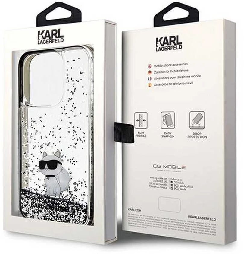 Karl Lagerfeld Liquid Glitter Choupette - dėklas skirtas Apple iPhone 14 Pro Max Transparent