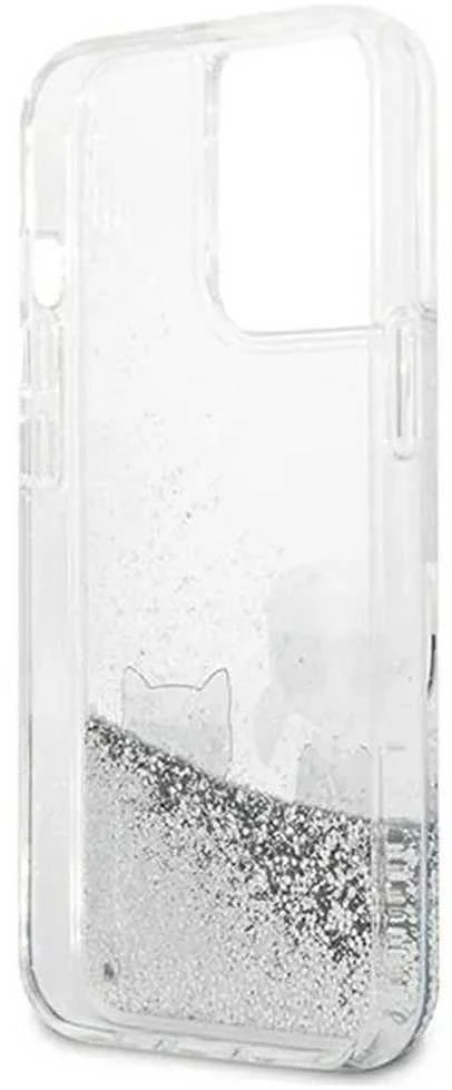 Apple iPhone 13 Pro Karl Lagerfeld dėklas Liquid Glitter Karl&Choupette (KLHCP13LGKCS) sidabrinės spalvos