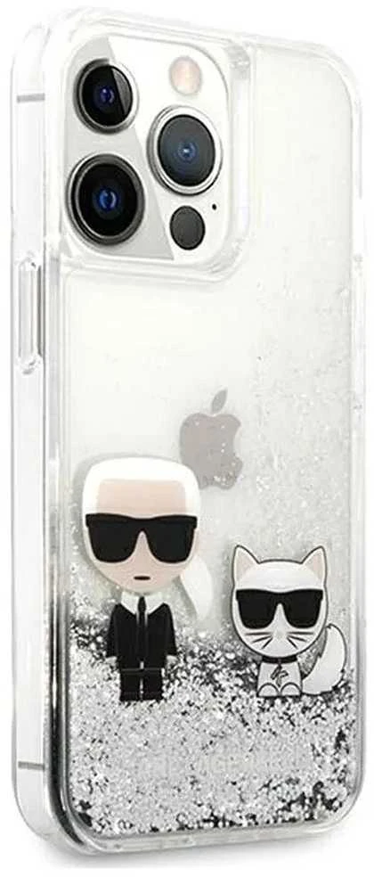 Apple iPhone 13 Pro Karl Lagerfeld dėklas Liquid Glitter Karl&Choupette (KLHCP13LGKCS) sidabrinės spalvos