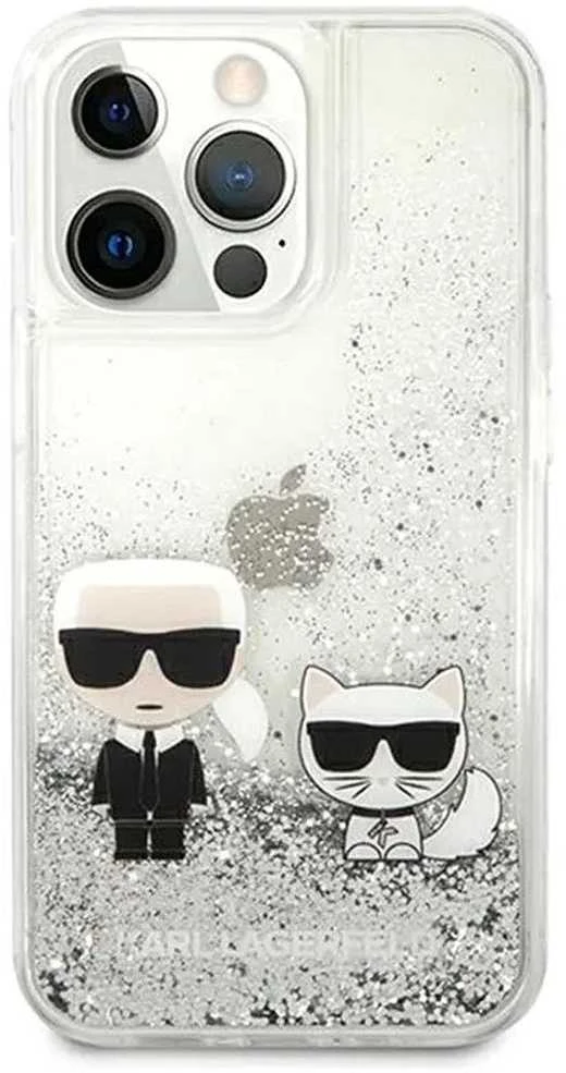 Apple iPhone 13 Pro Karl Lagerfeld dėklas Liquid Glitter Karl&Choupette (KLHCP13LGKCS) sidabrinės spalvos