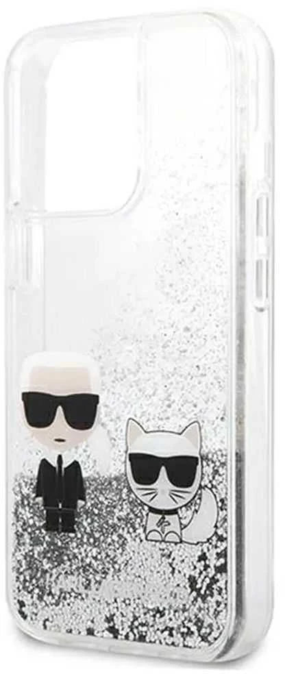 Apple iPhone 13 Pro Karl Lagerfeld dėklas Liquid Glitter Karl&Choupette (KLHCP13LGKCS) sidabrinės spalvos