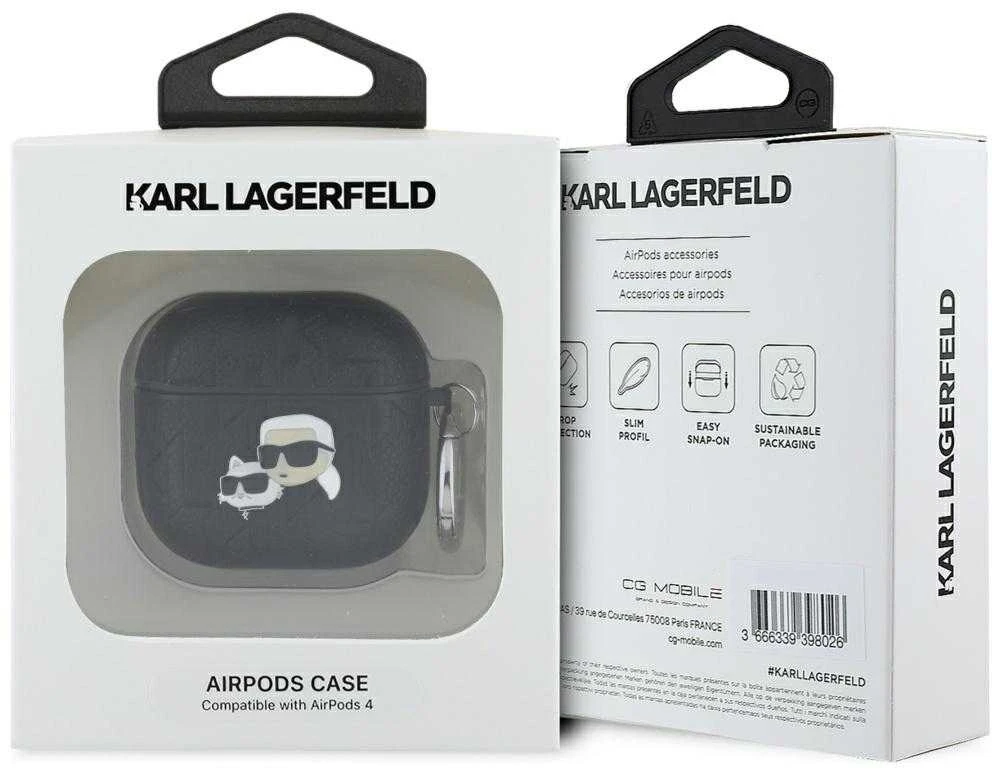 Karl Lagerfeld Monogram Karl & Choupette dėklas AirPods 4 juodos spalvos
