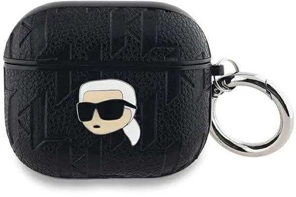 AirPods 3 Karl Lagerfeld dėklas Monogram Karl Head ausinių dėklas juodos spalvos