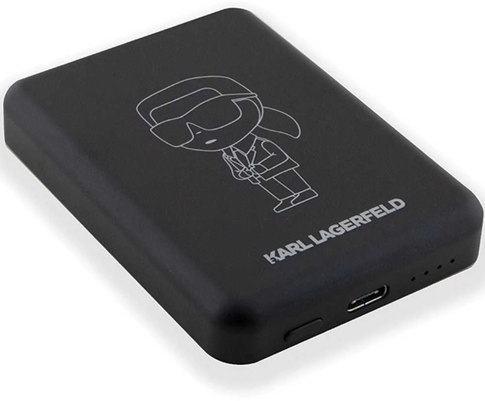 Karl Lagerfeld indukcinė išorinė baterija KLPBM5KIOTTGK 5000mAh juodos spalvos NFT Outline Ikonik MagSafe