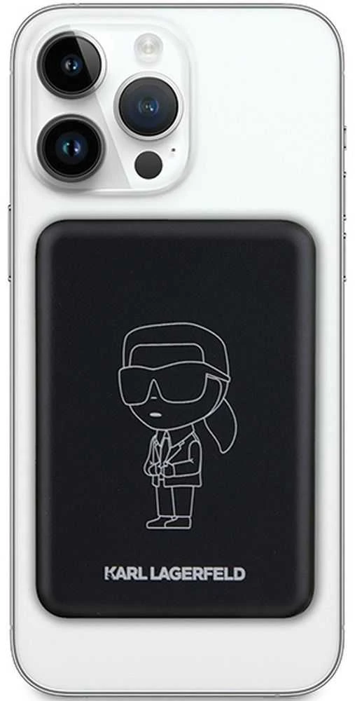 Karl Lagerfeld indukcinė išorinė baterija KLPBM5KIOTTGK 5000mAh juodos spalvos NFT Outline Ikonik MagSafe