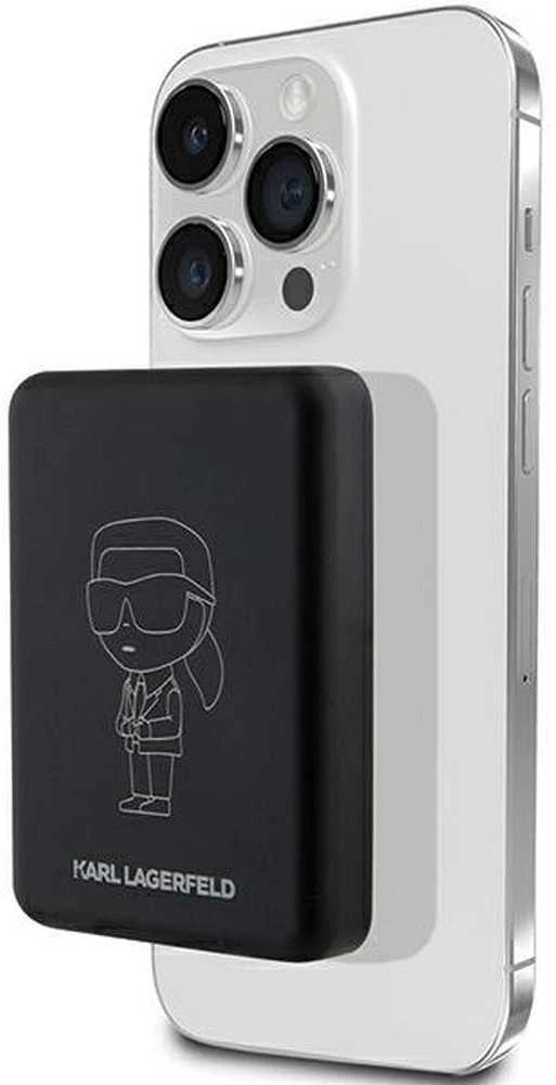 Karl Lagerfeld indukcinė išorinė baterija KLPBM5KIOTTGK 5000mAh juodos spalvos NFT Outline Ikonik MagSafe