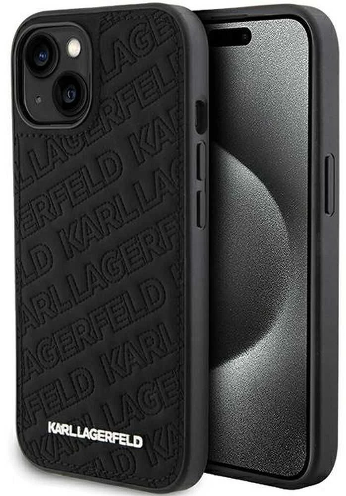 Karl Lagerfeld KLHCP15SPQKPMK Apple iPhone 15/ 14 / 13 6.1″ juodos spalvos kietas dėklas Quilted K Pattern