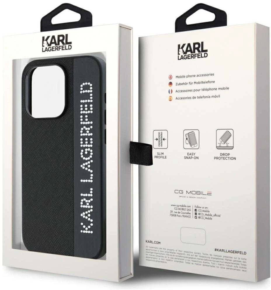 Apple iPhone 15 Pro Karl Lagerfeld dėklas Saffiano Rhinestones & Charm (KLHCP15LPSAKDGCK) juodos spalvos