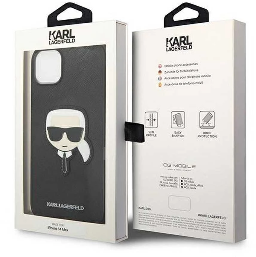 Dėklas Karl Lagerfeld KLHCP14MSAPKHK IPHONE 14 PLUS / 15 PLUS 6.7 "Juodas / Juodas HARDCASE SAFFIANO KARL`S HEAD PATCH