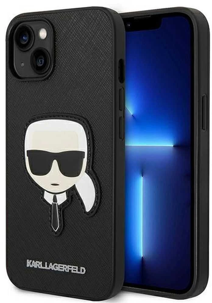Dėklas Karl Lagerfeld KLHCP14MSAPKHK IPHONE 14 PLUS / 15 PLUS 6.7 "Juodas / Juodas HARDCASE SAFFIANO KARL`S HEAD PATCH