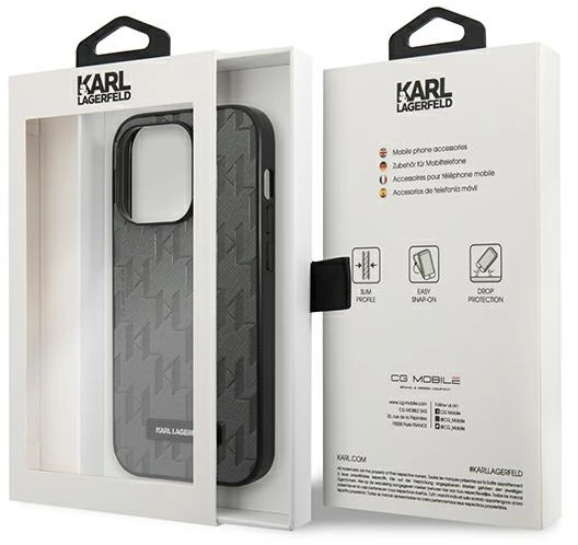 Karl Lagerfeld Saffiano Mono Metal Logo iPhone 14 Pro Max 6.7" dėklas – pilkas
