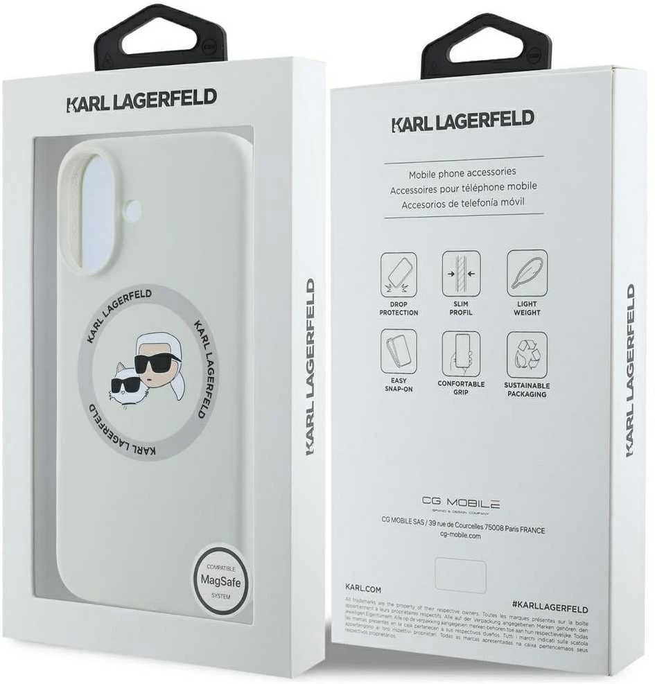 Dėklas Karl Lagerfeld Silicone Double Heads And Circle MagSafe Apple iPhone 16, smėlio spalvos