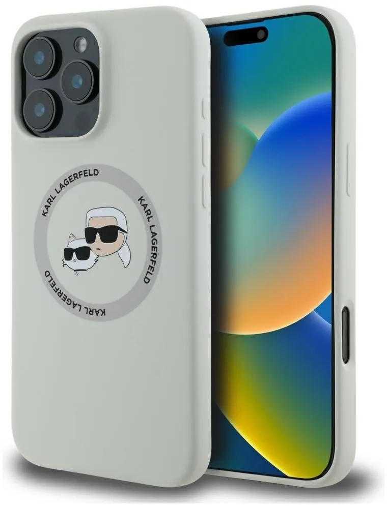 Dėklas Karl Lagerfeld Liquid silikoninis K&CH Heads MagSafe Apple iPhone 16 Pro rusvai gelsvas