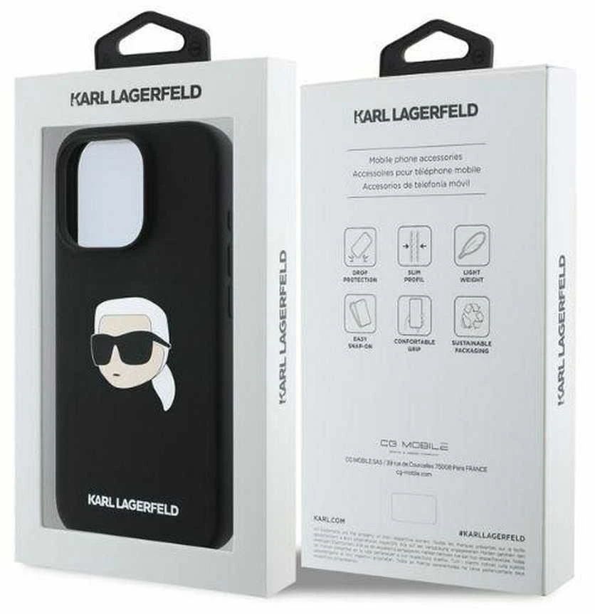 Karl Lagerfeld Liquid silikoninis Karl Head MagSafe Apple iPhone 16 Pro dėklas telefonui juodos spalvos