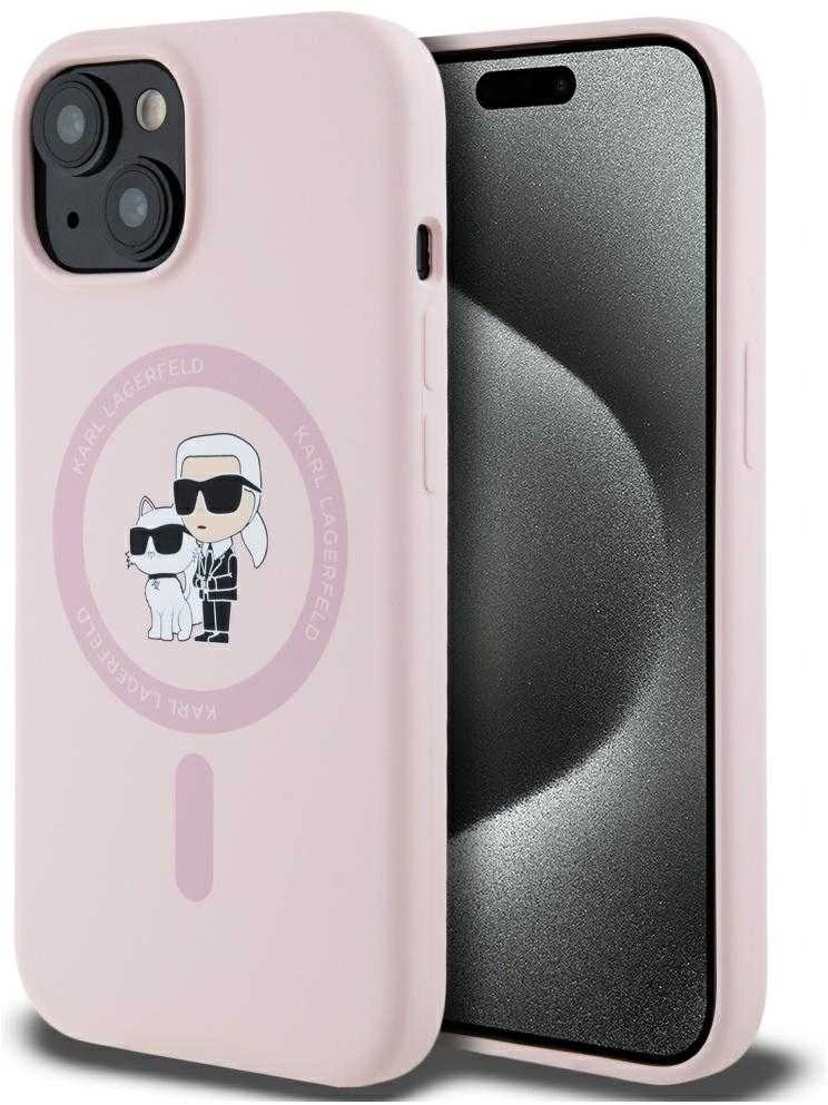 Dėklas Karl Lagerfeld Silicone Karl&Choupette MagSafe iPhone 15 Plus Case - Rožinė