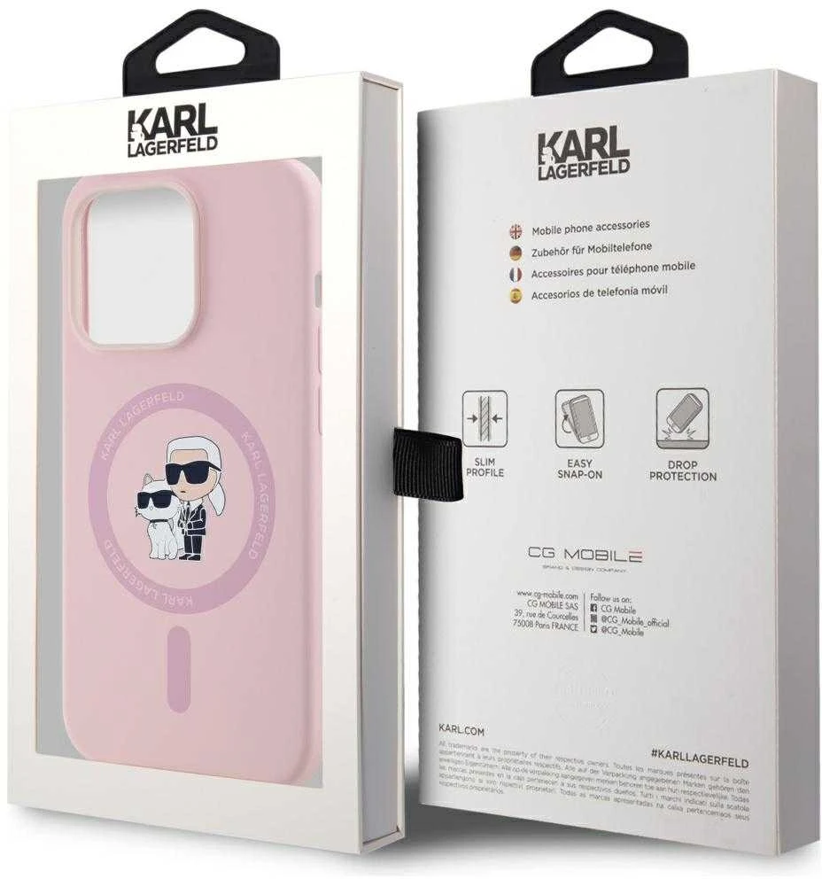 Dėklas Karl Lagerfeld Silicone Karl&Choupette MagSafe Apple iPhone 14 Pro Max rožinės spalvos
